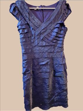 4/$67 Deal! London Times Vintage Shimmering Purple Ruffle Sheath Dress